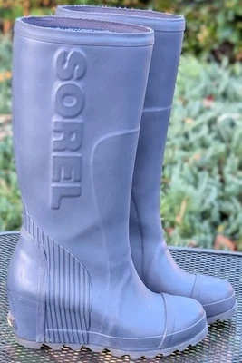 SOREL Joan Womens Tall Wedge High Rubber AllWeather Boots Blue Size 8.5 - Image 1 of 4
