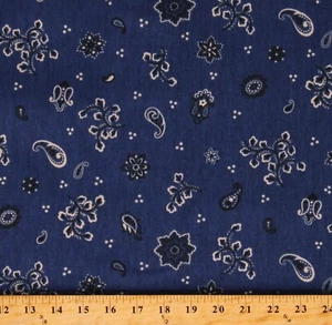 Decorator Canvas Bandanas Flowers Floral Paisleys Blue Fabric by Yard D456.12 - Picture 1 of 1