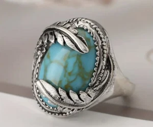 European And American Retro Men’s & Women Jewelry Accessory Turquoise Ring Sz 9 - Picture 1 of 4