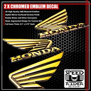 3.5" x 2.75" 4MM 3D WING LOGO EMBLEM FAIRING/FUEL TANK DECAL STICKER CHROME GOLD - Foto 1 di 3