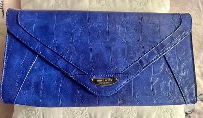 Nine West Oversized Envelope Clutch Crocodile Embossed Print Blue Women Wallet - Image 1 of 4