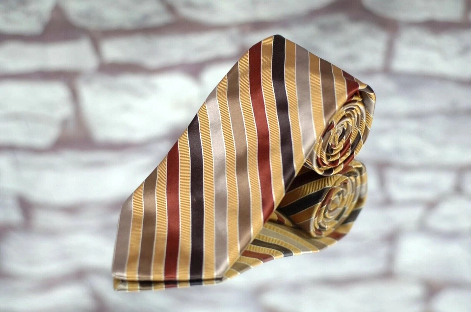 Corbata de seda tejida a rayas de platino y cobre dorado Altea Milano para hombre Foto 1 de 4