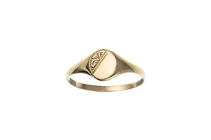 Solid 9ct Yellow Gold Half Engraved Oval Dainty Signet Ring Ladies Minimal Pinky - Picture 1 of 4