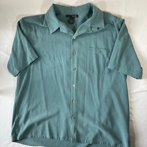 Marshall Fields Vintage Shirt Mens XL Blue 100% Silk Short Sleeve Button Up - Picture 1 of 11