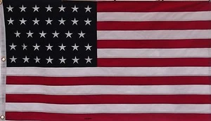 ALGODÓN LINEAL PESADO 34 ESTRELLAS BANDERA AMERICANA - Bordada y cosida - HISTÓRICA EE. UU. - Imagen 1 de 7