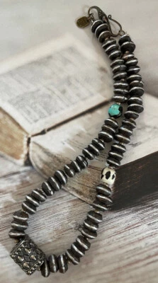 Collar único artesanal: plata tailandesa; madera y turquesa; ¡NUEVO SIN ETIQUETAS! Foto 1 de 4