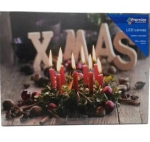 XMAS 40cm LED Christmas Candle Pre Lit Wall Canvas Battery Powered - Picture 1 of 7