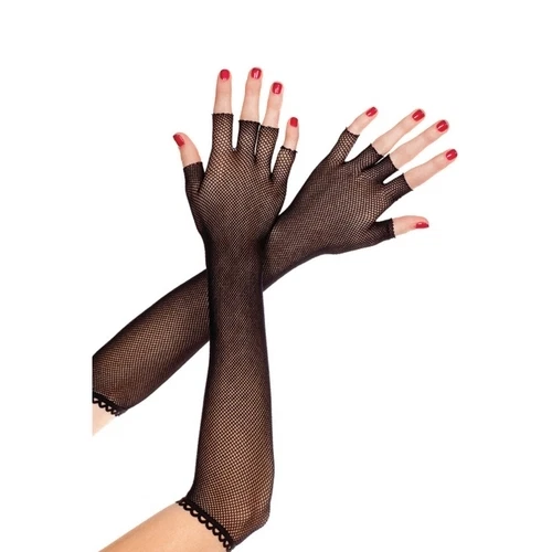 FISHNET LONG GLOVES FINGER LESS  BLACK RED - Costume Gothic Punk Burlesque BNWT  - Image 1 of 1