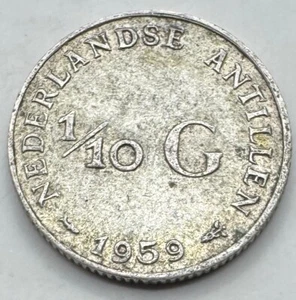 1959 Silver (.640) Netherlands 1/10 Gulden - Only 250,000 Minted - Free Shipping - Picture 1 of 4