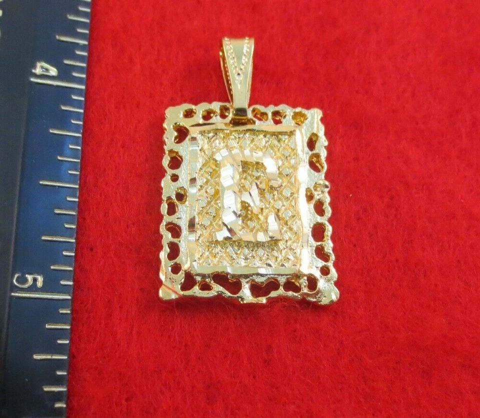 14KT GOLD EP  1 3/8 INCH FRAMED LETTER E LARGE SQUARE DIAMOND CUT INITIAL CHARM - Image 1 of 1