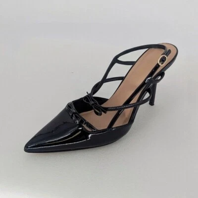 Anna Michelle Punta Punta Punta Lazo Tirantes Tacones Negros Talla 10M Preppy Negocios Informales Foto 1 de 4