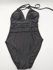Plunge V Neck Hollow Out Swimsuit Tempt Me Women's Size Small Black One Piece - Picture 1 of 5