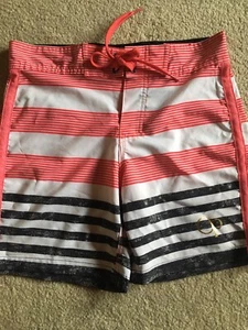 OP Ocean pacific boys board shorts 12 Swim Red White Stripes - Picture 1 of 4