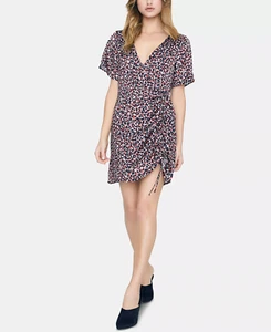 Sanctuary Womens Size 4 Wild One Animal Print Cinch Ruched Dress Faux Wrap - Picture 1 of 8