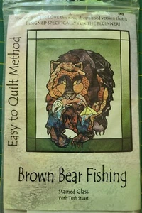 Brown Bear Fishing Stained Glass Quilting Method Pattern - Picture 1 of 2