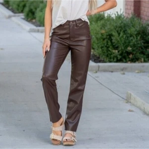 Judy Blue Straight Jeans Expresso Brown Faux Leather Size 3/26 NWT - Picture 1 of 10