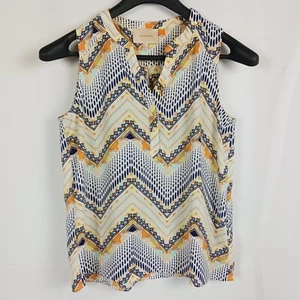 Skies Are Blue Chevron Geometric Quick Dry Chiffon VNeck Sleeveless Blouse Top S - Picture 1 of 7