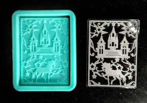 Shiny UNICORN Fairy Tale Castle Scene Etched Silicone Mold - 2.75 Inch - Resin - Picture 1 of 3