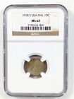 1918-S Philippines Silver Dime 10C NGC MS64 ¢0.10 USA - PHIL *Toned*