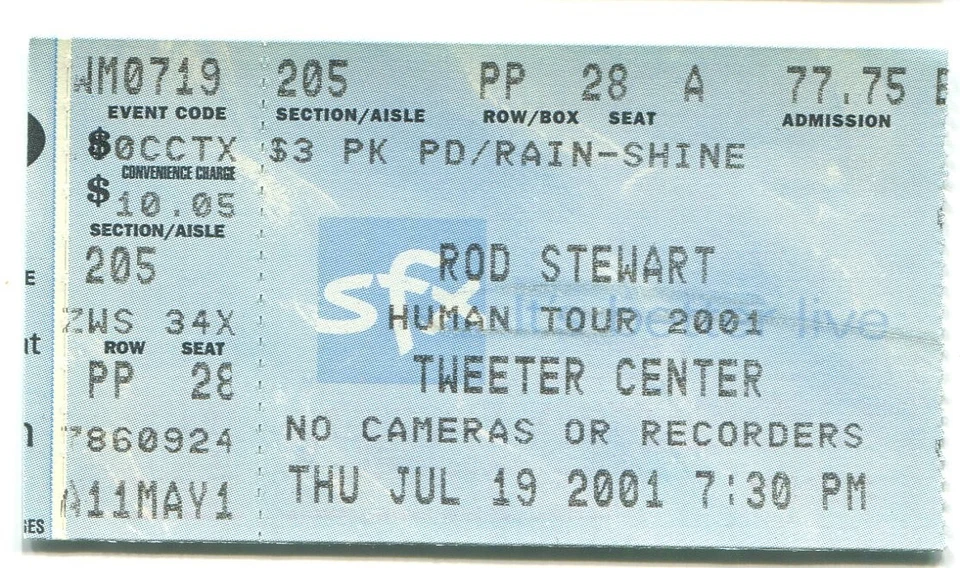 Vintage 2001 Rod Stewart Concert Ticket Stub Chicago IL - Image 1 of 1