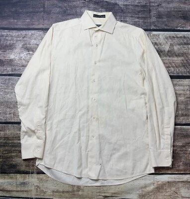 Camisa de vestir Saks Fifth Avenue para hombre 15 32/33 ajuste manga larga botón crema Foto 1 de 4