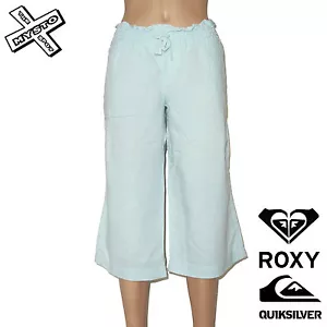 QUIKSILVER ROXY 'ELI CROP' CAPRI TROUSERS 3/4 BLUE SHORTS XS + S LINEN RRP £40 - Picture 1 of 1