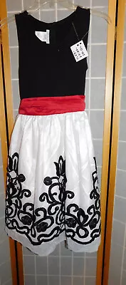 Dress - Bonnie Jean girl's size 14 youth fancy formal black white with red sash - Image 1 of 4