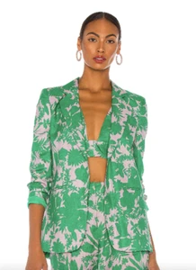 Alexis Kopar Blazer Jacket Emerald Botanical Size M Linen Retails $550 - Picture 1 of 6