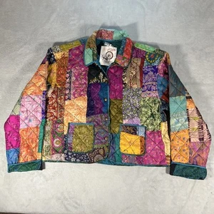 Polo Ralph Lauren Style Quilted Patchwork Jacket Womens Large Reversible Silk - Picture 1 of 17