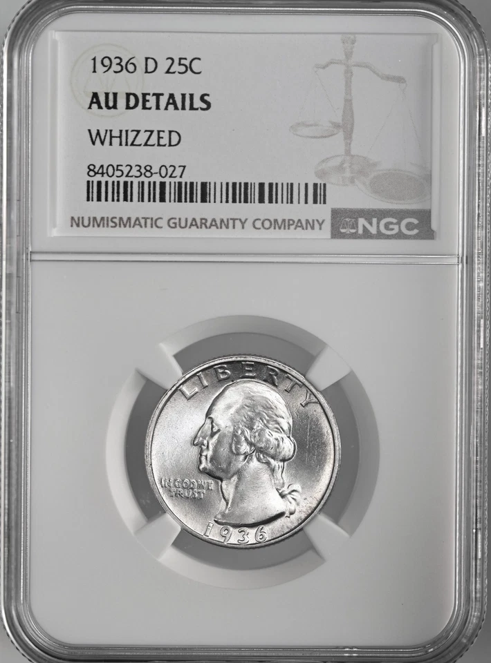 1936-D 25C WASHINGTON SILVER QUARTER DENVER NGC AU DETAILS "WHIZZED" 8405238-027 - Image 1 of 4