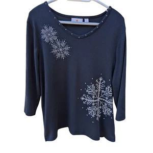 Quacker Factory Damen Top Schneeflocke Strass Glitzer Weihnachten Urlaub Winter - Bild 1 von 9