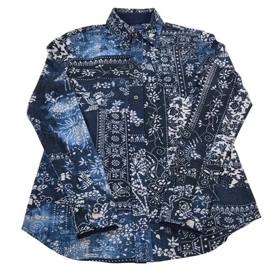 Polo Ralph Lauren Women M Knit Oxford Paisley Floral Button Down Shirt Blue - Image 1 of 4