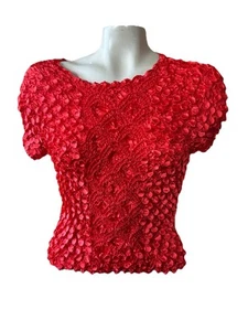 Vintage Bluse 90er Kurzarm Bubble Puffy Popcorn Top y2k rot Stickerei Boho B67 - Bild 1 von 3