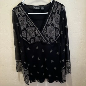 NY City Design Co Womens Silk Blouse,Wrap Neckline,Sheer Long Sleeves, Paisley L - Picture 1 of 10