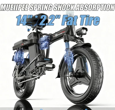 Bicicleta elétrica 14" para adultos 1500 W motor de pico 30 MPH bateria removível 45 milhas - Imagem 1 de 4