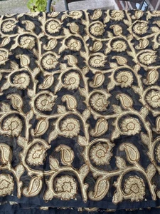 VTG Black Gold Embroidered Floral Tulle Fabric 45"X144" DIY Party Cocktail Dress - Picture 1 of 7