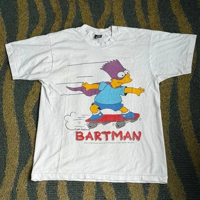 Vintage 90s Simpsons Bartman Skateboarding T-Shirt Mens Medium White TV Cartoon - Image 1 of 4