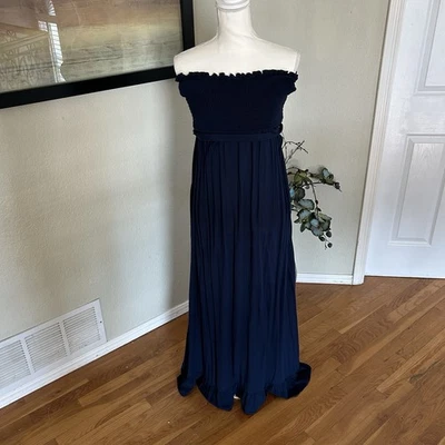 Juicy Couture Beach Royalty Navy Blue Strapless Smock Maxi Dress in Sz Med. NWOT - Image 1 of 4