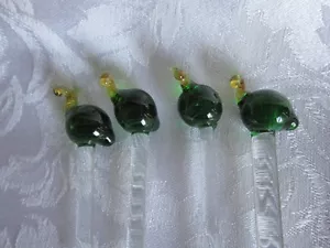 HAND MADE GLASS SWIZZLE STICKS DRINK ORNAMENTS SET OF 4 LIMES FRUIT NEW! - Picture 1 of 1