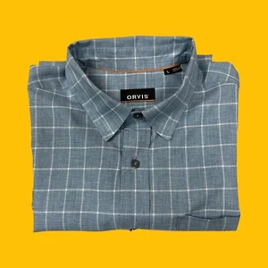 Camisa Orvis Para Hombres Talla Grande A Cuadros Manga Larga Informal Azul Abotonada - Imagen 1 de 17
