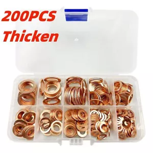 200Pcs Copper Washers Diesel Injector Washers Seal Assortment Set New UK - Picture 1 of 9