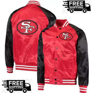 NFL Men's San Francisco Red & Black Varsity Style Lettermen Satin Jacket