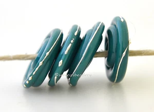 TEAL OPAQUE Silver Wire Wavy Disk Set * handmade lampwork glass beads TANERES - Picture 1 of 6
