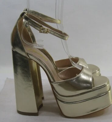 LILIANA gold  6"block High Heel Open Toe ankle  strap  Shoes Size  7.5 - Image 1 of 4