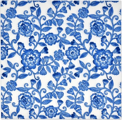 100 Blue Floral Luncheon Napkins Disposable Paper Napkin Blue and White Flowers - Image 1 of 4