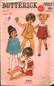 5521 Butterick Vintage SEWING Pattern Girls 1960s Toddler Dress Pants Shorts 2 - Picture 1 of 2