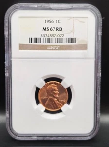 1956 Lincoln Wheat Cent NGC MS67 RD Lustrous Fiery Red VERY RARE - Picture 1 of 4