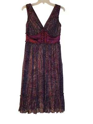 Muse Womens Maxi Long Dress Floral Purple 4 VNeck Sleeveless Pleated Pullover - Image 1 of 4