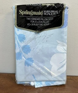 Vintage Springmaid Percale Retro Blue Standard Pillowcases Made in USA NOS NEW - Picture 1 of 5