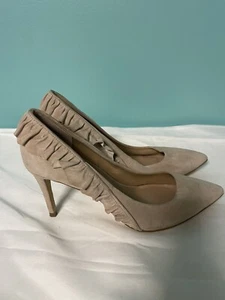 SAKS FIFTH AVENUE - Beige Suede BOLTON High Heel Stiletto Pumps -s-337 - Picture 1 of 8